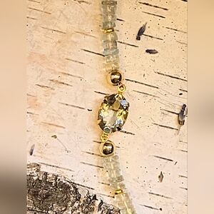 6.8 Carats Prasiolite /Green Amethyst & Prasiolite Beads In Gold Plated Bracelet